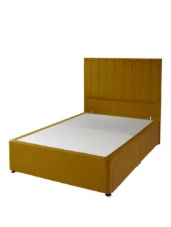 Shire Beds Liberty Velvet Divan Padded Headboard - Ochre -FurniHaven Shop QDDJV SQ3 0000001323 OCHRE SLa