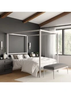 Dorel Home Modern Metal Double Canopy Bed -FurniHaven Shop QPRUK SQ4 0000000013 WHITE SLd1