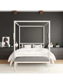 Dorel Home Modern Metal Double Canopy Bed -FurniHaven Shop QPRUK SQ5 0000000013 WHITE SLd2