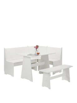 Julian Bowen Newport 109 Cm Dining Table Set + Bench And Corner Storage Bench - White 9 Julian Bowen Newport 109 Cm Dining Table Set + Bench And Corner Storage Bench - White -FurniHaven Shop QQLCL SQ3 0000000013 WHITE SLa
