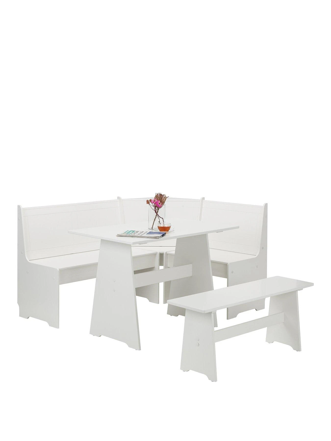Julian Bowen Newport 109 Cm Dining Table Set + Bench And Corner Storage Bench - White 5 Julian Bowen Newport 109 Cm Dining Table Set + Bench And Corner Storage Bench - White - Image 3