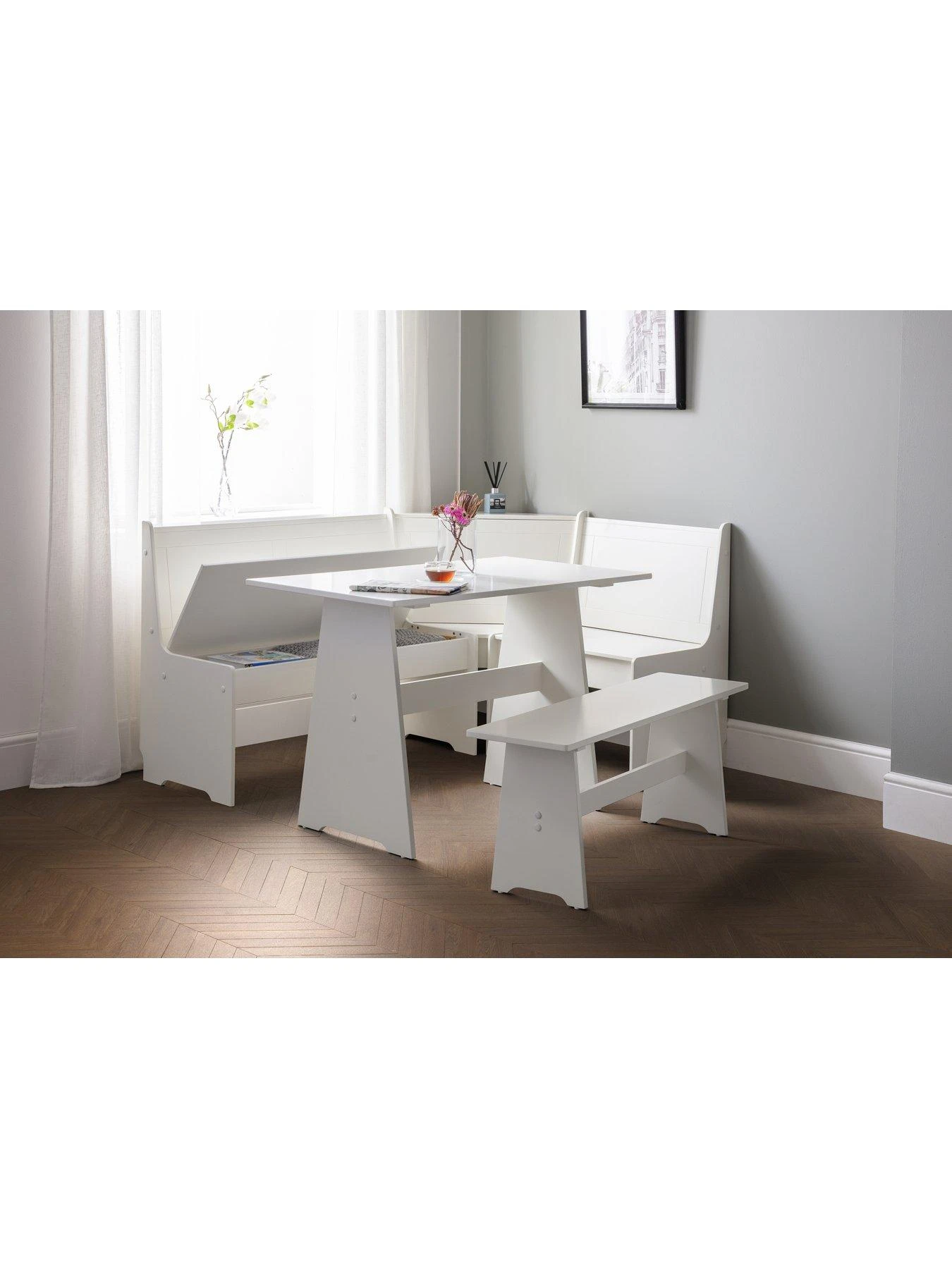 Julian Bowen Newport 109 Cm Dining Table Set + Bench And Corner Storage Bench - White 7 Julian Bowen Newport 109 Cm Dining Table Set + Bench And Corner Storage Bench - White - Image 5