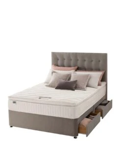 Silentnight Mila Velvet 1000 Pillowtop Divan Bed With Headboard And storage Options -FurniHaven Shop QQMFG SQ2 0000000035 SILVER SLf