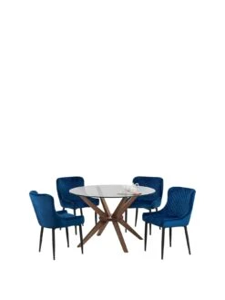 Julian Bowen Chelsea 120 cm Round Dining Table + 4 Luxe Blue Chairs -FurniHaven Shop QQPN9 SQ3 0000000007 WALNUT SLf1