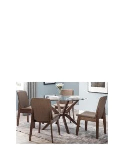 Julian Bowen Set of Chelsea Round Glass Table + 4 Kensington Fabric Chair