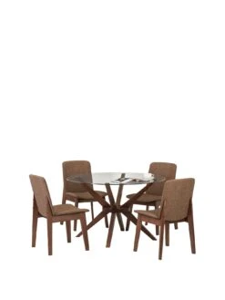 Julian Bowen Set of Chelsea Round Glass Table + 4 Kensington Fabric Chair -FurniHaven Shop QQPNG SQ3 0000000007 WALNUT SLf1