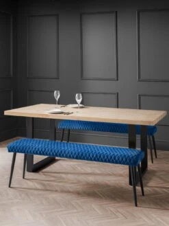 Julian Bowen Luxe Velvet Low Bench - Blue -FurniHaven Shop RPWVJ SQ4 0000000020 BLUE SLd