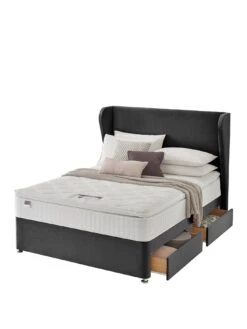 Silentnight Shea Velvet 1000 Pillowtop Divan Bed With Headboard And Storage Options (Buy And SAVE!) -FurniHaven Shop RRHHD SQ2 0000000071 CHARCOAL SLf