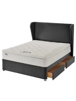 Silentnight Shea Velvet 1000 Pillowtop Divan Bed With Headboard And Storage Options (Buy And SAVE!) -FurniHaven Shop RRHHD SQ3 0000000071 CHARCOAL SLd