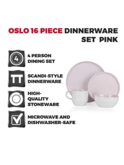 Tower Barbabry & Oak Oslo Pink Lemonade 16 Piece Dinner Set -FurniHaven Shop RVEG7 SQ2 0000000063 PINK SLd