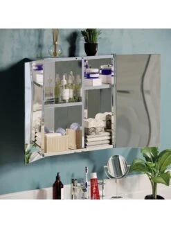 Bath Vida Tiano Stainless Steel Mirrored Double Cabinet -FurniHaven Shop RVJ6G SQ4 0000000035 SILVER SLd