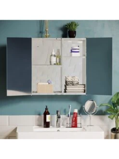 Bath Vida Tiano Stainless Steel Mirrored Double Cabinet -FurniHaven Shop RVJ6G SQ5 0000000035 SILVER SLd1