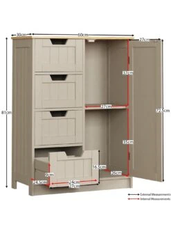 Bath Vida Priano 4 Drawer, 1 Door Freestanding Unit -FurniHaven Shop RVJ7H SQ7 0000000005 GREY DGy