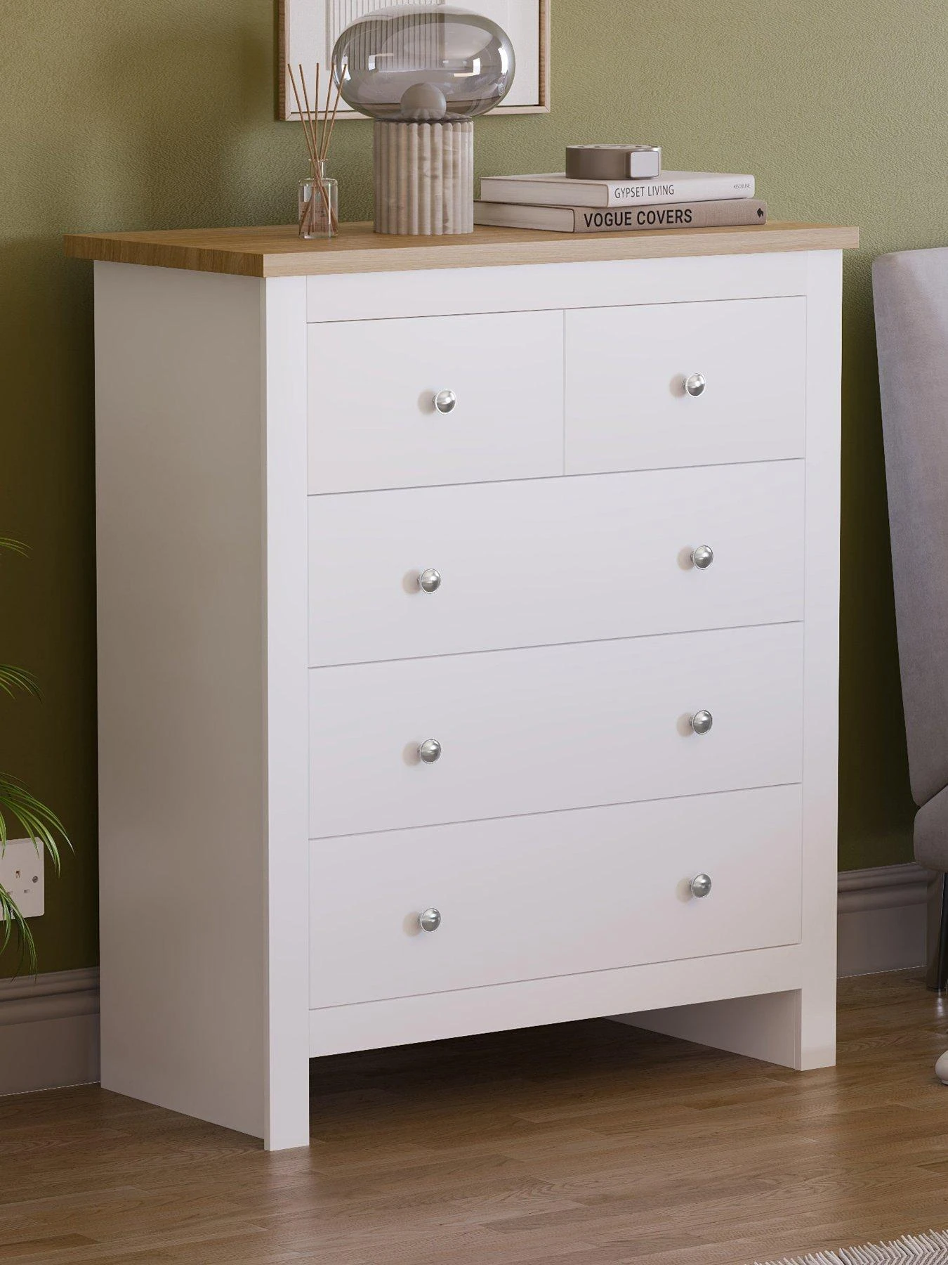 Vida Designs Arlington 2 + 3 Drawer Chest - White 3 Vida Designs Arlington 2 + 3 Drawer Chest - White