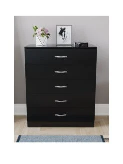 Vida Designs Riano 5 Drawer Chest -FurniHaven Shop RVKED SQ3 0000000004 BLACK SLa