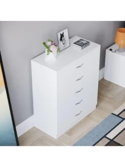Vida Designs Hulio 5 Drawer Compact Chest - White -FurniHaven Shop RVKEE SQ4 0000000013 WHITE SLd
