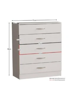 Vida Designs Hulio 5 Drawer Compact Chest - White -FurniHaven Shop RVKEE SQ7 0000000013 WHITE DGy