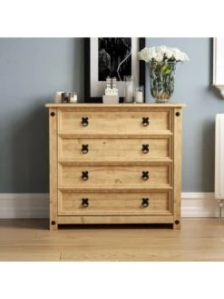 Vida Designs Corona Solid Pine Rustic 4 Drawer Chest -FurniHaven Shop RVKEM SQ4 0000000138 RUSTIC OAK SLd