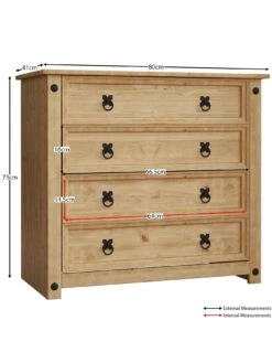 Vida Designs Corona Solid Pine Rustic 4 Drawer Chest -FurniHaven Shop RVKEM SQ7 0000000138 RUSTIC OAK DGy
