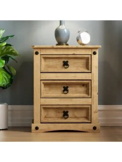 Vida Designs Corona 3 Drawer Bedside Chest -FurniHaven Shop RVPCT SQ4 0000000006 OAK SLd