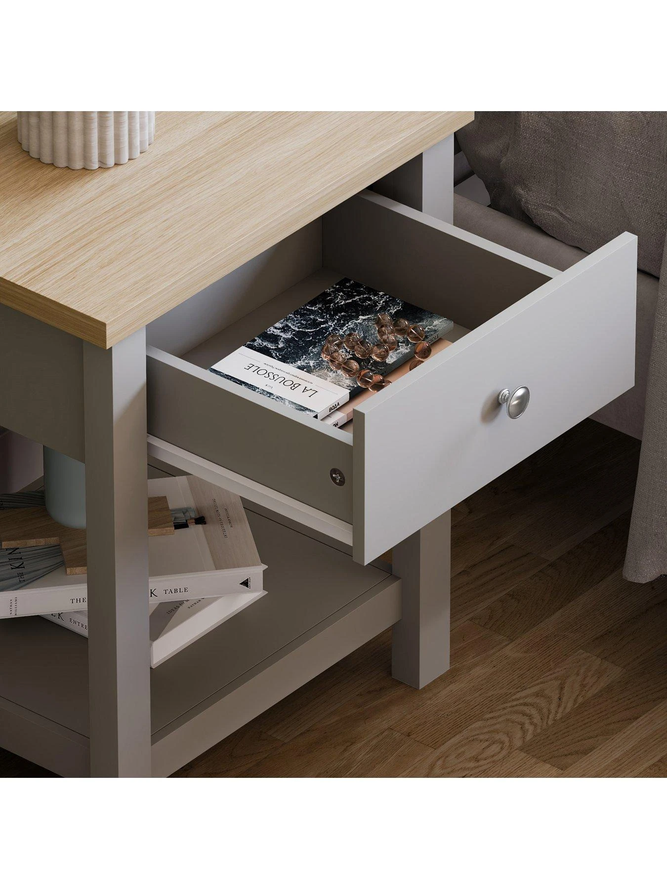 Vida Designs Arlington 1 Drawer Side Table - Grey 6 Vida Designs Arlington 1 Drawer Side Table - Grey - Image 4