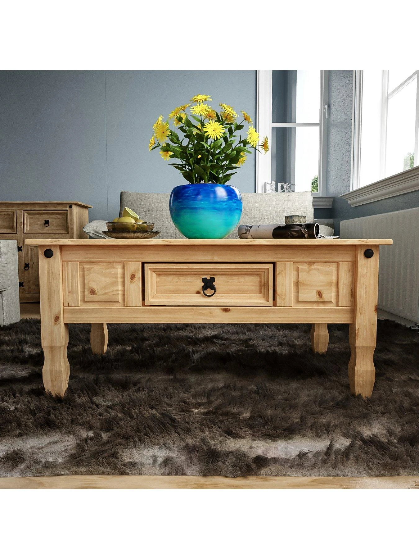 Vida Designs Corona Solid Pine 1 Drawer Coffee Table 5 Vida Designs Corona Solid Pine 1 Drawer Coffee Table - Image 3