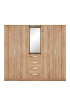 Everyday Panama 4 Door, 4 Drawer Combi Fitment Wardrobe With Mirror - FSC® Certified -FurniHaven Shop T3XMY SQ2 0000000006 OAK SLf