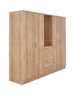 Everyday Panama 4 Door, 4 Drawer Combi Fitment Wardrobe With Mirror - FSC® Certified -FurniHaven Shop T3XMY SQ3 0000000006 OAK SLa