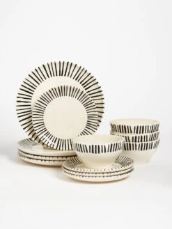 Very Home Mono Dash 12 Piece Dinner Set - Monochrome 8 Very Home Mono Dash 12 Piece Dinner Set - Monochrome -FurniHaven Shop TQACF SQ3 0000000830 MONOCHROME SLd1