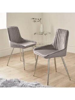 Very Home Pair Of Alisha Standard Chrome Legged Dining Chairs - Grey/Chrome -FurniHaven Shop TQM4R SQ2 0000013211 GREY CHROME RSr