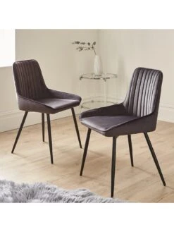 Very Home Pair Of Alisha Standard Black Legged Dining Chairs - Charcoal/Black -FurniHaven Shop TQM4T SQ2 0000000549 CHARCOAL BLACK RSr