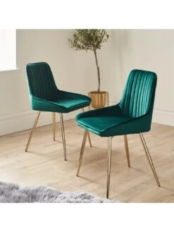 Very Home Pair Of Alisha Standard Brass Legged Dining Chairs - Green/Brass -FurniHaven Shop TQM4V SQ2 0000014363 GREEN BRASS RSr