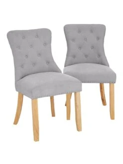 Very Home Warwick Chenille Pair Of Standard Dining Chairs - Grey/Oak Effect - FSC® Certified -FurniHaven Shop TTH7M SQ2 0000000311 GREY OAK SLf