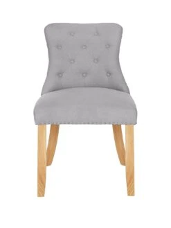 Very Home Warwick Chenille Pair Of Standard Dining Chairs - Grey/Oak Effect - FSC® Certified -FurniHaven Shop TTH7M SQ3 0000000311 GREY OAK SLa