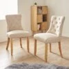 Very Home Warwick Chenille Pair Of Standard Dining Chairs - Natural/Oak Effect - FSC® Certified -FurniHaven Shop TTH7N SQ1 0000000970 NATURAL OAK RSr