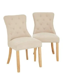 Very Home Warwick Chenille Pair Of Standard Dining Chairs - Natural/Oak Effect - FSC® Certified -FurniHaven Shop TTH7N SQ2 0000000970 NATURAL OAK SLf