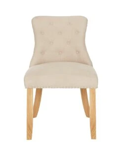 Very Home Warwick Chenille Pair Of Standard Dining Chairs - Natural/Oak Effect - FSC® Certified -FurniHaven Shop TTH7N SQ3 0000000970 NATURAL OAK SLa
