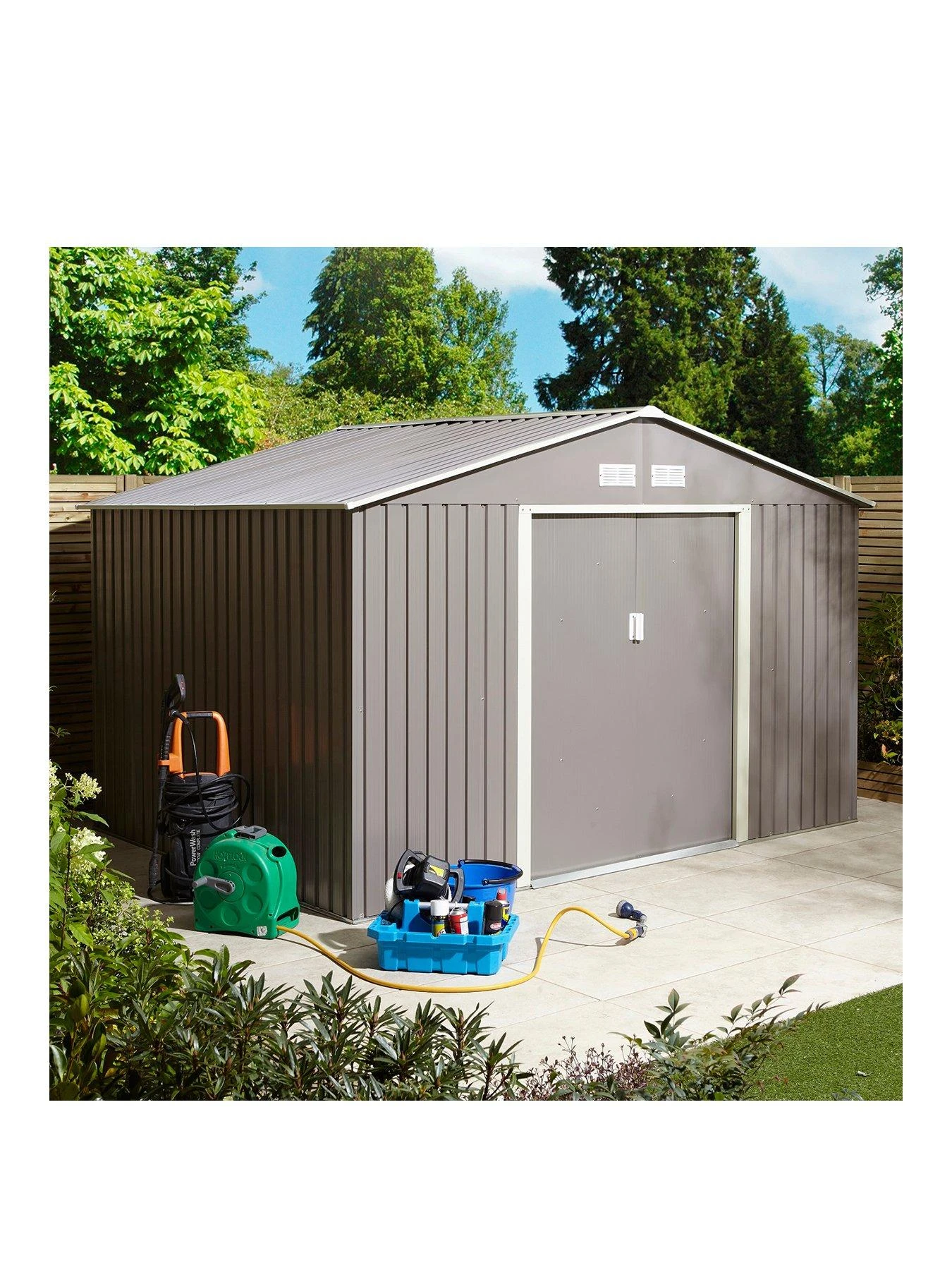 Rowlinson Trentvale 10 X 8ft Metal Apex Shed - Light Grey 3 Rowlinson Trentvale 10 X 8ft Metal Apex Shed - Light Grey