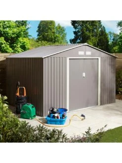 Rowlinson Trentvale 10 X 8ft Metal Apex Shed - Light Grey 11 Rowlinson Trentvale 10 X 8ft Metal Apex Shed - Light Grey -FurniHaven Shop TVNFX SQ4 0000000088 NO COLOR SLd2