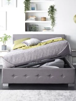 Aspire Linen Side Opening Ottoman Bed -FurniHaven Shop U4A7X SQ6 0000016413 GREY LINEN SLd3