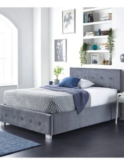 Aspire Plush Velvet Side Opening Ottoman Bed Frame -FurniHaven Shop U4ACL SQ2 0000016412 STEEL PLUSH VELVET RSr