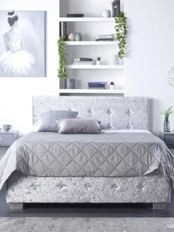 Aspire Crushed Velvet Side Opening Ottoman Storage Bed Bed -FurniHaven Shop U4ACR SQ3 0000016414 STEEL CRUSHED VELVET SLd