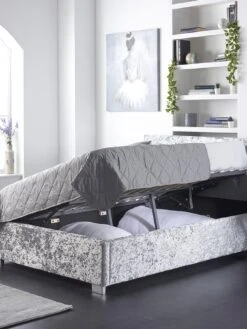 Aspire Crushed Velvet Side Opening Ottoman Storage Bed Bed -FurniHaven Shop U4ACR SQ4 0000016414 STEEL CRUSHED VELVET SLd1