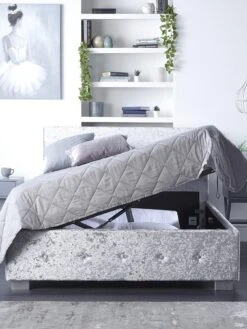 Aspire Crushed Velvet Side Opening Ottoman Storage Bed Bed -FurniHaven Shop U4ACR SQ6 0000016414 STEEL CRUSHED VELVET SLd3