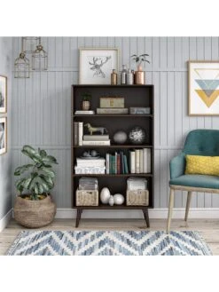 Novogratz Brittany 4 Shelf Bookcase - Walnut -FurniHaven Shop UFRRD SQ4 0000000007 WALNUT SLd