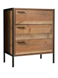 LPD Furniture Hoxton 3 Drawer Chest -FurniHaven Shop UM3AE SQ2 0000004181 OAK BLACK SLf