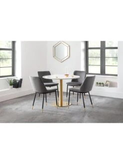 Julian Bowen Palermo 100 Cm Round Pedestal Dining Table - White Marble/Gold -FurniHaven Shop UPPUD SQ2 0000000013 WHITE RSr