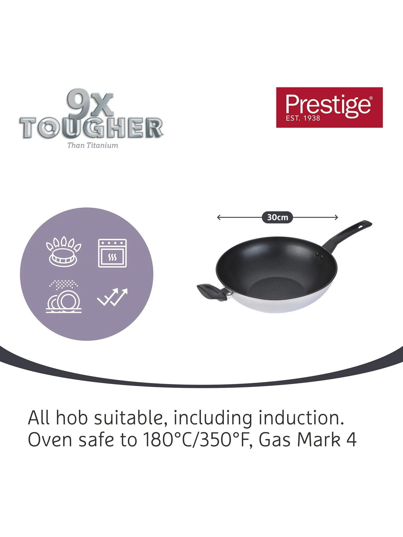 Prestige 9x Tougher Ultra Durable Stainless Steel Non-stick Induction 30cm Stirfrypan With Helper Handle 6 Prestige 9x Tougher Ultra Durable Stainless Steel Non-stick Induction 30cm Stirfrypan With Helper Handle - Image 5