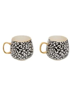 Premier Housewares London Leo Set Of 2 Leopard Mugs -FurniHaven Shop UR4KV SQ3 0000000830 MONOCHROME SLd1