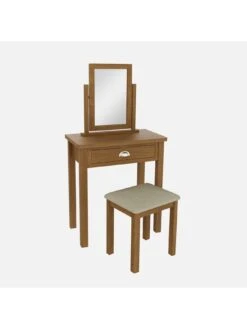 K-Interiors Shelton Part Assembled Solid Wood Dressing Table, Stool And Mirror Set -FurniHaven Shop UR7M9 SQ5 0000000138 RUSTIC OAK SLd1